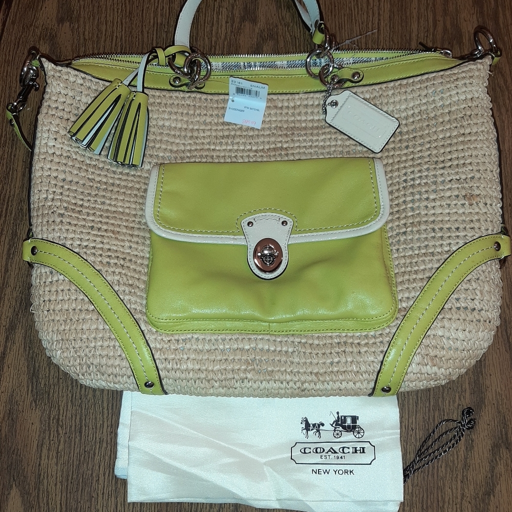 Coach woven lime green cross body